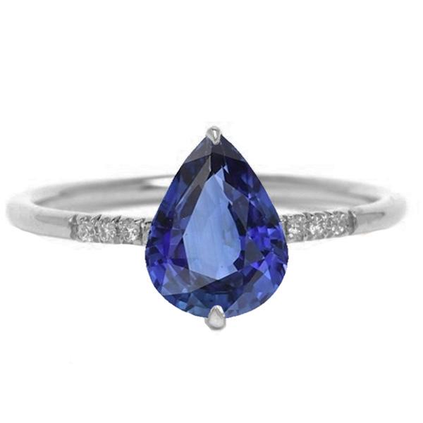 Bague Pierre Saphir Bleu Poire & Petits Diamants Ronds 3 Carats - HarryChadEnt.FR