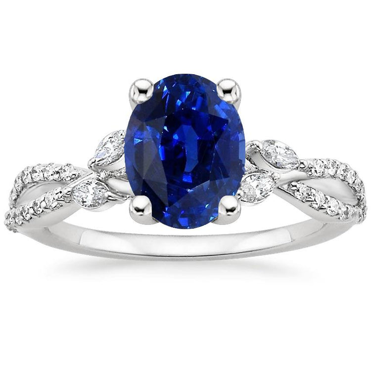 Bague Pierres Précieuses Avec Accents De Diamants Saphir Bleu 4 Carats - HarryChadEnt.FR