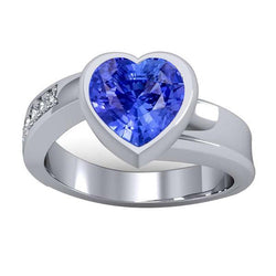Bague Pierres Précieuses Coeur Lunette Sertie Saphir Ceylan 2.25 Carats Bijoux