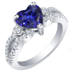 Bague Pierres Précieuses Coupe Coeur Saphir Bleu Split Tige 4.50 Carats
