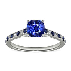 Bague Pierres Précieuses Coussin Saphir Bleu Rond & Diamants 2.50 Carats