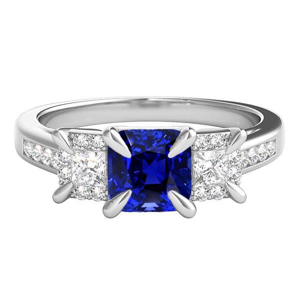 Bague Pierres Précieuses Coussin Saphir Princesse Prong Serti Diamants 3.50 Carats - HarryChadEnt.FR