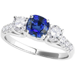 Bague Pierres Précieuses Coussin Saphir Treillis Sertissage Diamants 3.50 Carats