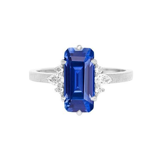 Bague Pierres Précieuses Emeraude Ceylan Saphir Poire & Diamants Ronds 3 Carats - HarryChadEnt.FR