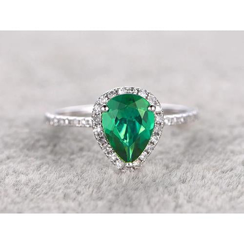 Bague Pierres Précieuses Émeraude Poire Verte Or Blanc 14K 5.35 Carats - HarryChadEnt.FR
