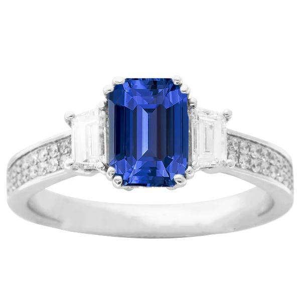 Bague Pierres Précieuses Emeraude Saphir 4.50 Carats Trapèze & Diamants Ronds - HarryChadEnt.FR