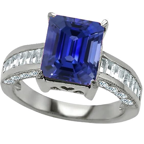 Bague Pierres Précieuses Emeraude Saphir Baguette & Diamants Ronds 4.50 Carats - HarryChadEnt.FR