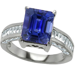 Bague Pierres Précieuses Emeraude Saphir Baguette & Diamants Ronds 4.50 Carats