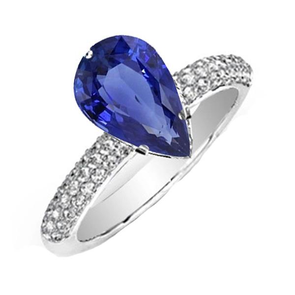 Bague Pierres Précieuses Poire Saphir Ceylan & Serti Diamants 5.50 Carats - HarryChadEnt.FR