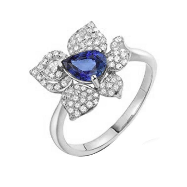 Bague Pierres Précieuses Saphir Bleu & Diamants 2.50 Carats Style Fleur - HarryChadEnt.FR