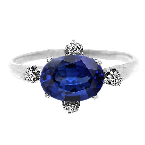 Bague Pierres Précieuses Saphir Bleu & Diamants Bijoux 5 Pierres 3.50 Carats - HarryChadEnt.FR