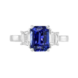 Bague Pierres Précieuses Saphir Bleu émeraude & Diamant Trapèze 2.50 Carats