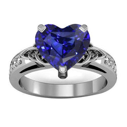 Bague Pierres Précieuses Style Vintage Saphir Taille Coeur & Diamants 3.50 Carats