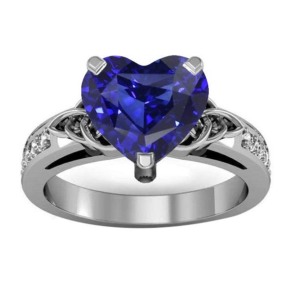 Bague Pierres Précieuses Style Vintage Saphir Taille Coeur & Diamants 3.50 Carats - HarryChadEnt.FR