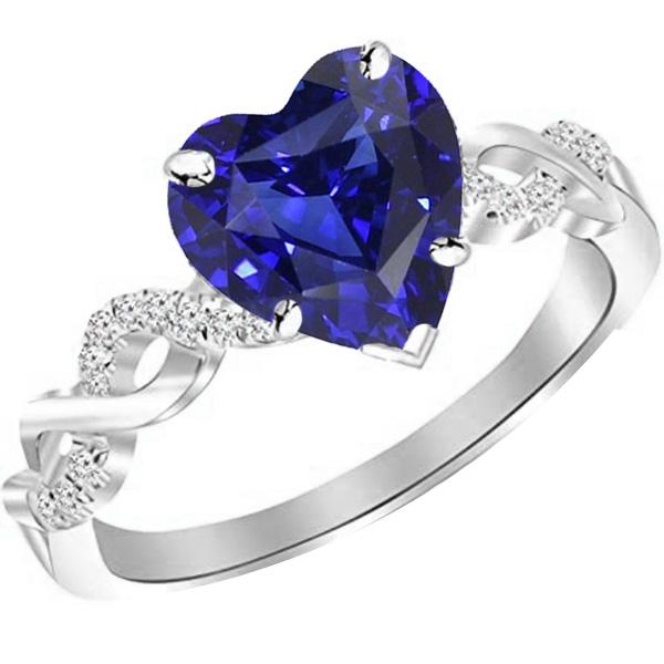 Bague Pierres Précieuses Taille Coeur Saphir Bleu Style Infini 4 Carats Diamant - HarryChadEnt.FR