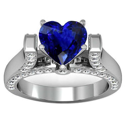 Bague Pierres Précieuses Taille Coeur Saphir Sri Lankais 4 Carats Diamants