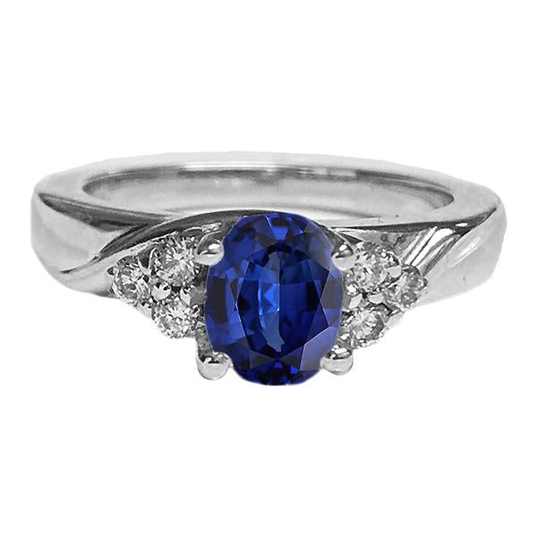 Bague Pierres Précieuses Taille Ovale Saphir Bleu & Diamants Or Blanc 3 Carats - HarryChadEnt.FR