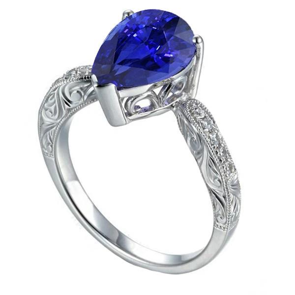 Bague Pierres Précieuses Tige Filigrane Saphir Ceylan & Diamants 2 Carats - HarryChadEnt.FR