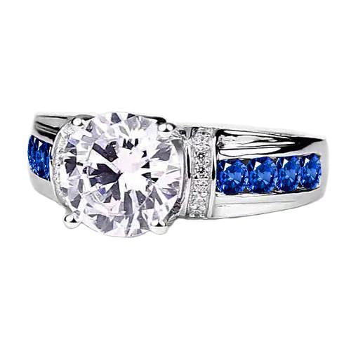 Bague Pierres Saphir Bleu Accents Diamant Rond 3 Carats - HarryChadEnt.FR