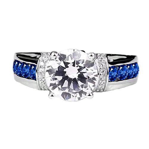 Bague Pierres Saphir Bleu Accents Diamant Rond 3 Carats - HarryChadEnt.FR
