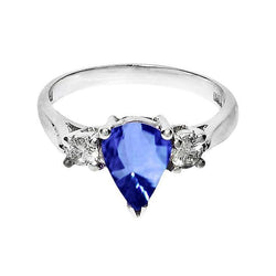 Bague Poire Ceylan Saphir Diamant Or Blanc 4.21 Ct Bijoux