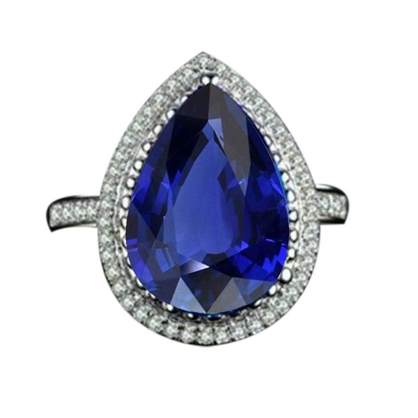 Bague Poire Halo Bijoux Ceylan Saphir Avec Accents Or 4 Carats - HarryChadEnt.FR