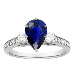 Bague Poire Saphir Pierres Précieuses Avec Accents Diamants Ronds 3.50 Carats