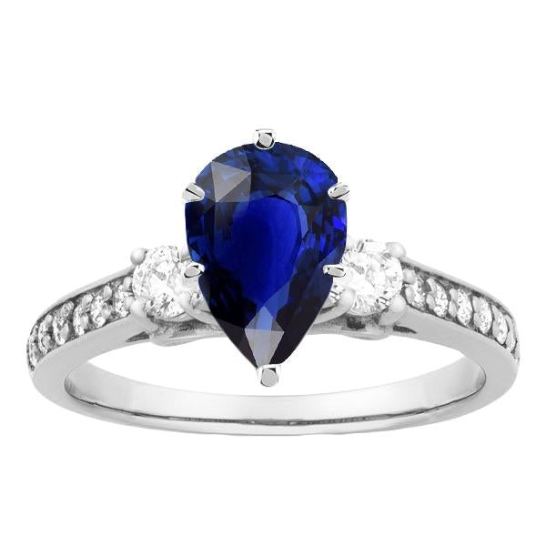 Bague Poire Saphir Pierres Précieuses Avec Accents Diamants Ronds 3.50 Carats - HarryChadEnt.FR