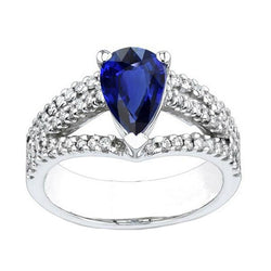 Bague Poire Solitaire Saphir Bleu Avec Accents Bague Split Tige 3 Carats