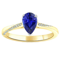 Bague Poire Solitaire Srilanka Saphir Avec Accents De Diamants 2.50 Carats