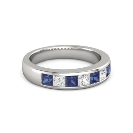 Bague Princesse Diamant Bleu Saphir 2.50 Carats Or Blanc 14K - HarryChadEnt.FR