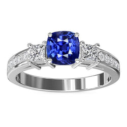 Bague Princesse & Diamant Rond Coussin Saphir Bijoux 3.50 Carats