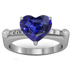 Bague Princesse & Diamant Rond Saphir Bleu Naturel 3.50 Carats