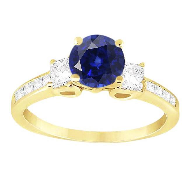 Bague Princesse Diamant & Saphir Bleu Rond 3.50 Carats Ensemble Manche - HarryChadEnt.FR