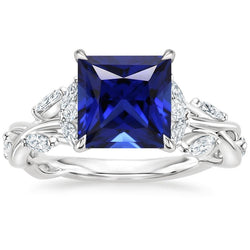 Bague Princesse Pierres Précieuses Avec Accents De Diamants Saphir De Ceylan 6 Carats