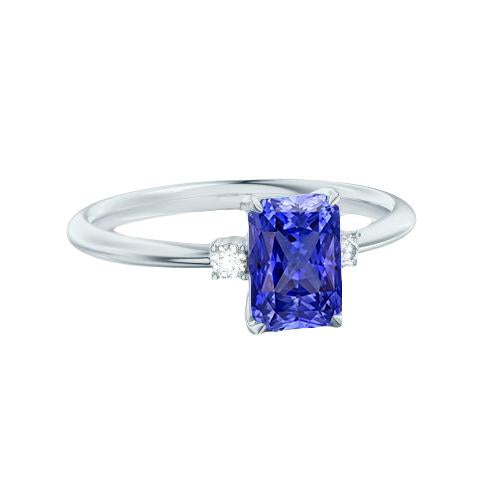 Bague Radiant 3 Pierres Saphir Bleu 1.25 Carats Petits Diamants Ronds - HarryChadEnt.FR