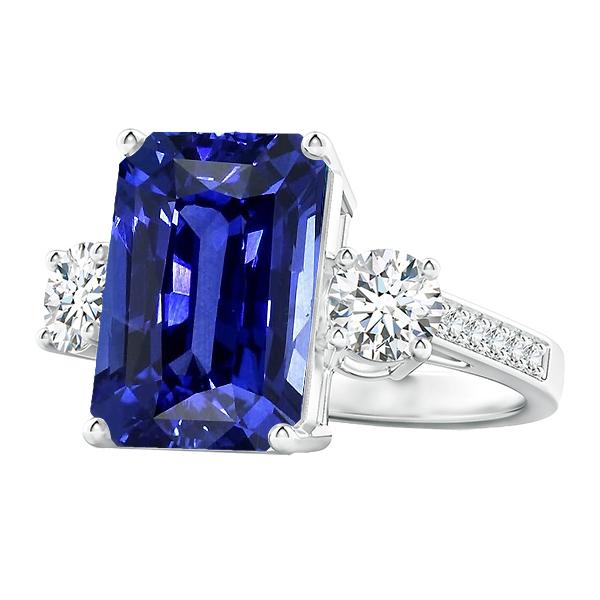 Bague Radiant 3 Pierres Saphir Bleu & Accents 6 Carats Bijoux Femme - HarryChadEnt.FR