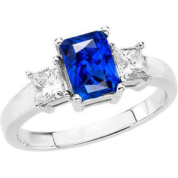 Bague Radiant 3 Pierres Saphir Bleu & Diamants Princesse 3 Carats