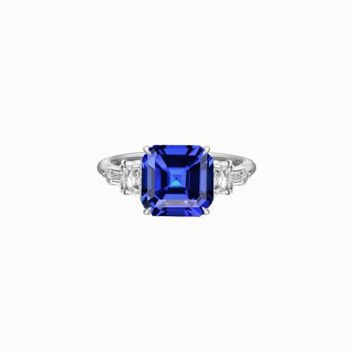 Bague Radiant & Baguette Diamant Asscher Saphir Bleu Naturel 2 Carats - HarryChadEnt.FR