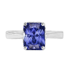 Bague Radiant Solitaire 2 Carats Saphir Bleu Tige Conique Inversée