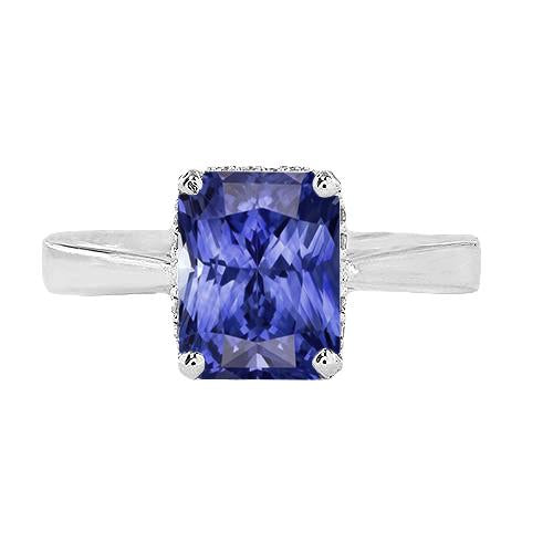 Bague Radiant Solitaire 2 Carats Saphir Bleu Tige Conique Inversée - HarryChadEnt.FR