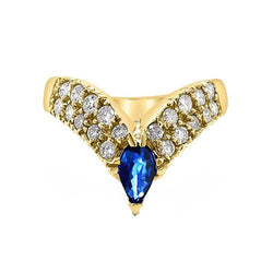 Bague Rehausseur Pavé Diamant Or Jaune Poire Saphir Bleu 1.50 Carats