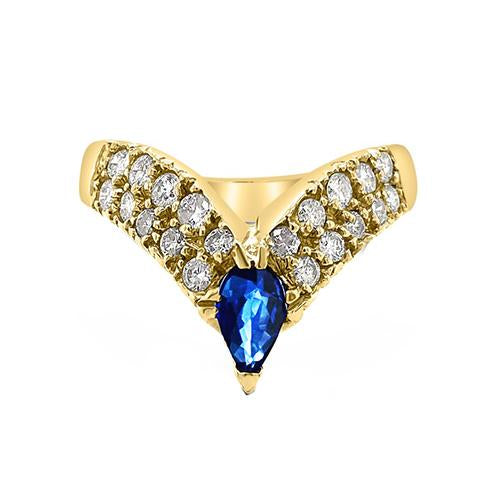 Bague Rehausseur Pavé Diamant Or Jaune Poire Saphir Bleu 1.50 Carats - HarryChadEnt.FR