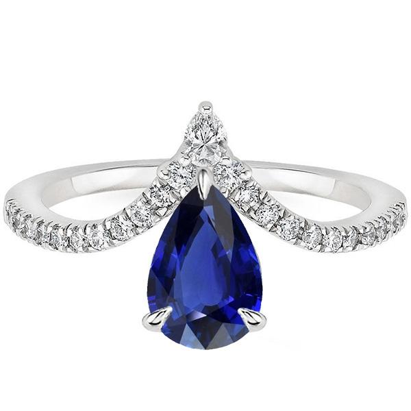 Bague Rehausseur Saphir Bleu Poire & Diamant Rond 4.50 Carats Or 14K - HarryChadEnt.FR