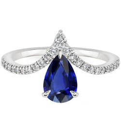 Bague Rehausseur Saphir Bleu Poire & Diamant Rond 4.50 Carats Or 14K