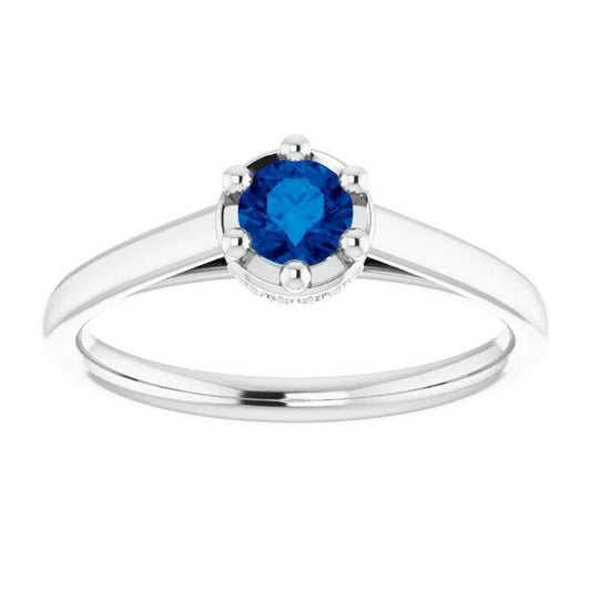 Bague Ronde Saphir Bleu Style Griffe 1.25 Carats Or Blanc 14K - HarryChadEnt.FR