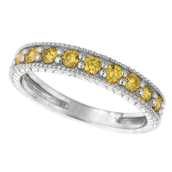 Bague Ronde Saphir Jaune 0.45 Carat Or Blanc 14K - HarryChadEnt.FR