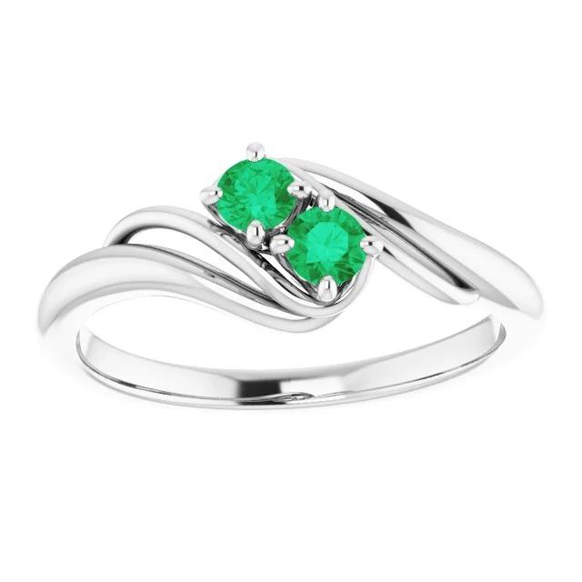 Bague Ronde Sertissage Bypass Vert Emeraude 1.60 Carats Or Blanc 14K - HarryChadEnt.FR