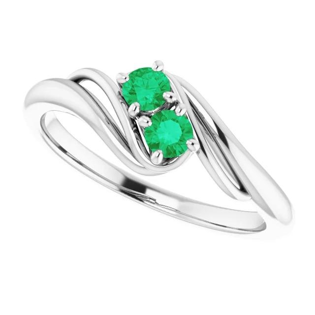 Bague Ronde Sertissage Bypass Vert Emeraude 1.60 Carats Or Blanc 14K - HarryChadEnt.FR