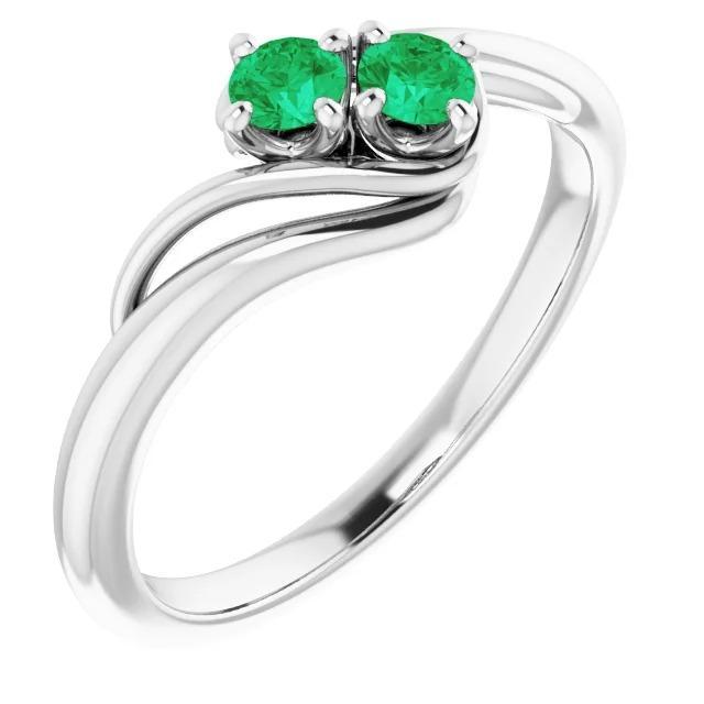 Bague Ronde Sertissage Bypass Vert Emeraude 1.60 Carats Or Blanc 14K - HarryChadEnt.FR